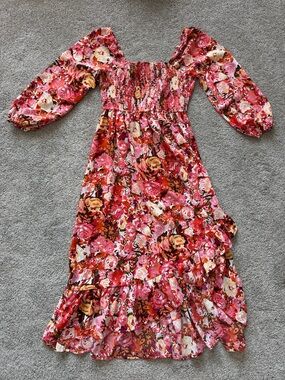 Women’s Pink Floral Smocked Hi Low Dress- Size Small